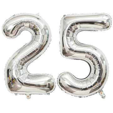 40 Inch Silver 25 Number Balloons Giant Jumbo Huge 25 Or 52 Foil Mylar Helium Number Digital Balloons Silver Birthday Mylar Digi