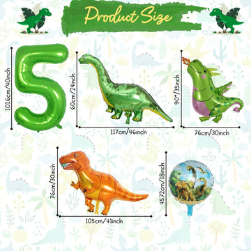 Dinosaur 5Th Birthday Decorations, Dinosaur Birthday Party Decorations With Giant Inflatable Dinosaur Balloons 40 Inch Helium Foil Mylar Number 5 Balloons For Dinosaur Theme Birthday Party Decorations