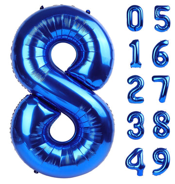 Navy Blue Giant Number 8 Balloon 40 Inch, 8Th Eight Blue Birthday Decorations, Men Women 8 18 28 38 80 88 Birthday Number Balloo