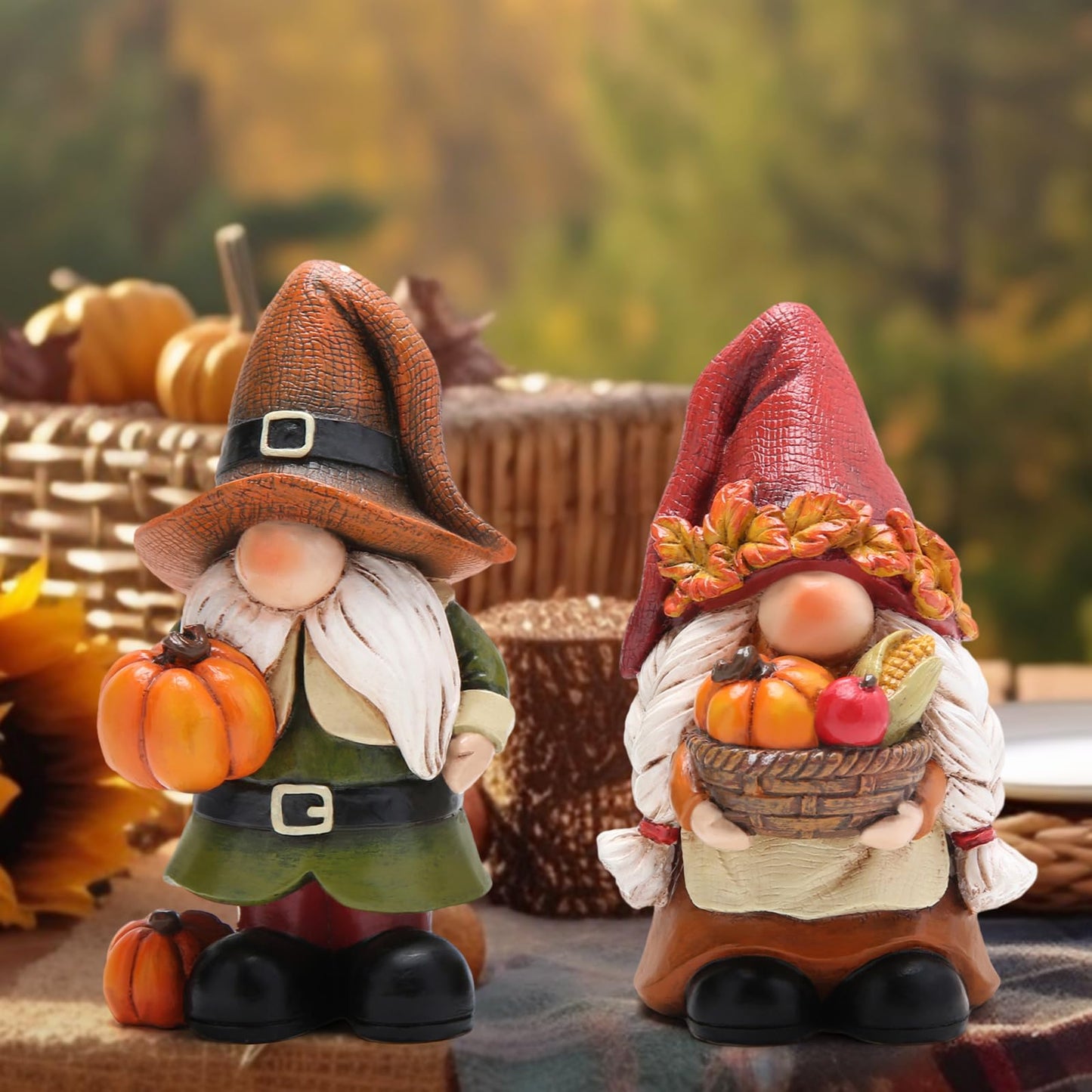 Hodao Swedish Tomte Gnomes - Handmade Elf Decor For Fall & Thanksgiving - 2Pcs