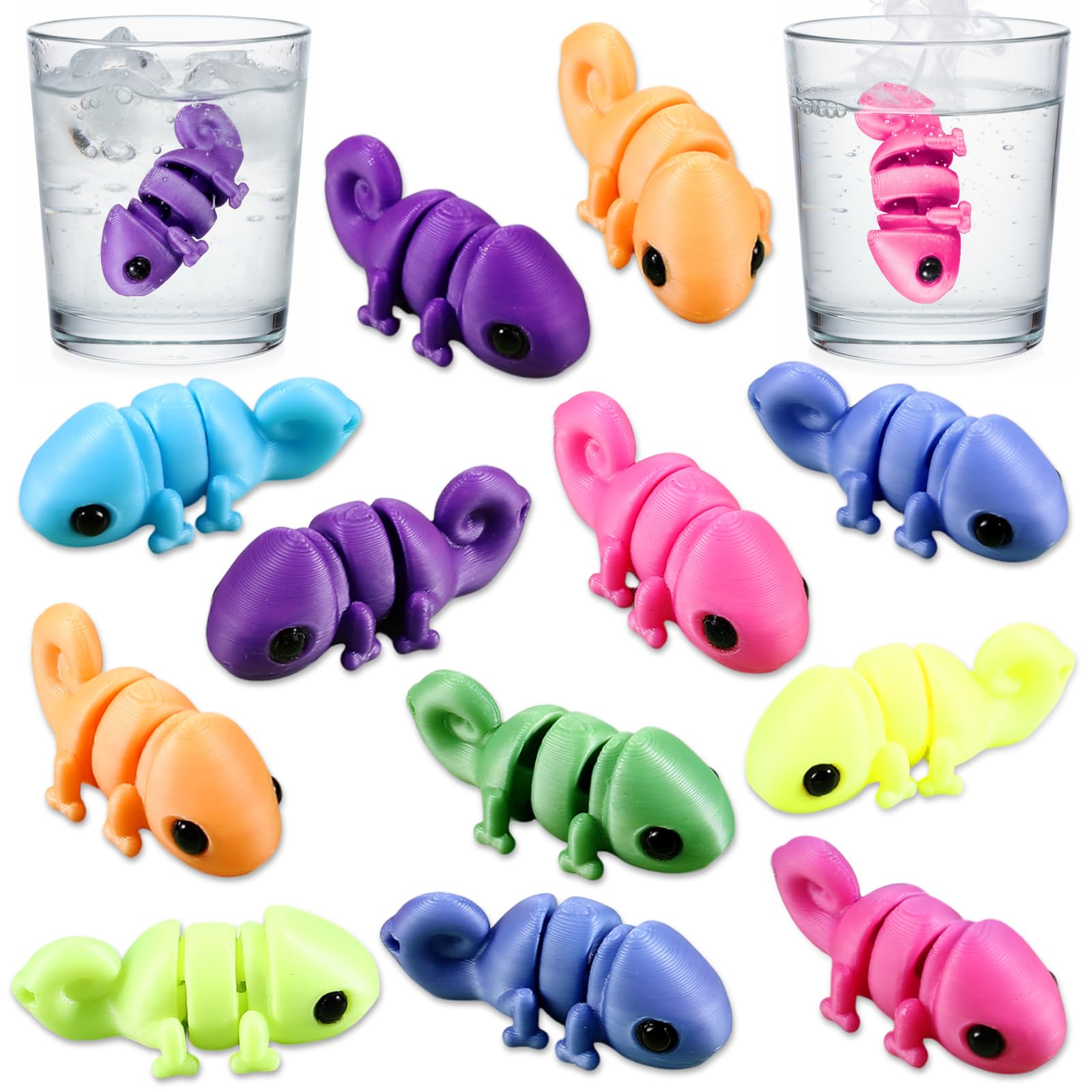 Honoson 12 Pcs 3D Printed Tiger Fidget Toy 3D Printed Small Animal Toy Flexible Cute Articulating Pet Stress Relief Fidget Toys 