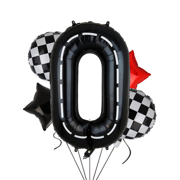 Race Car Birthday Balloons 40 Inch Racetrack Number Balloon 0 Black Boys 10St Birthday Race Car Theme Party Decor Supplies 5 Pcs
