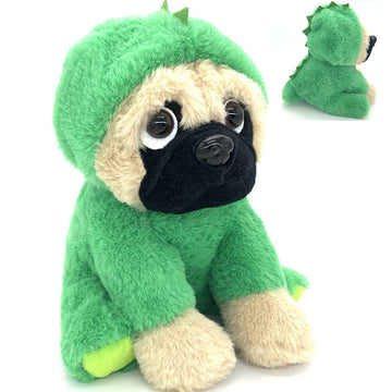 Joyamigo Pug Stuffed Animal Plush Dog Puppy Soft Cuddly Toy In Costumes Dressed As Dinosaur - Super Cute Quality Dino Teddy Plush Easter Basket Stuffers Decor