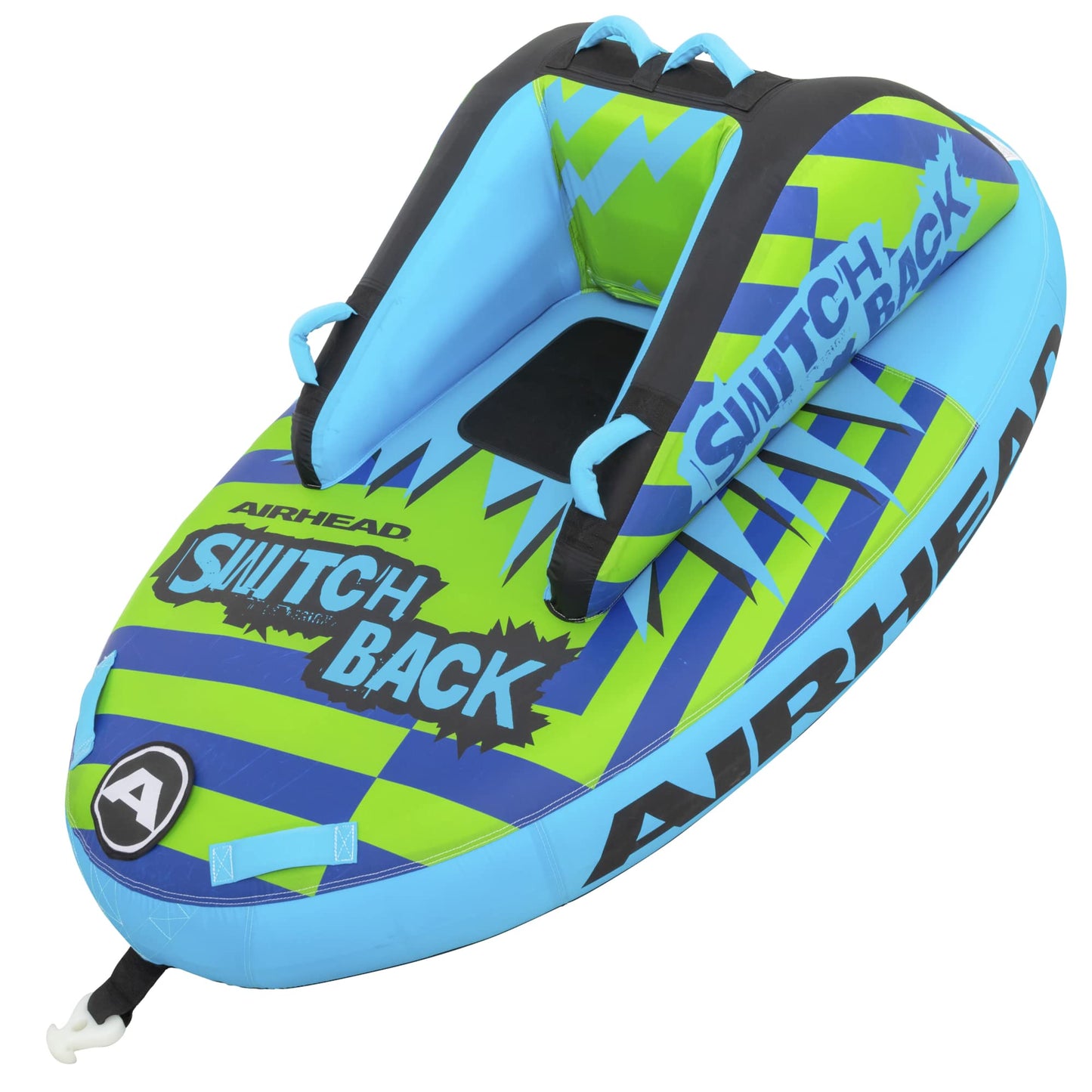 Airhead Switch Back Towable Tube for Boating, 1 - 2 Rider Inflatable Boat Tube for Water Tubing, Dual Seating Positions with Bac