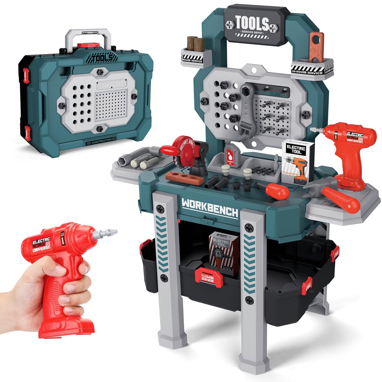 Kids Tool Bench, Toddler Workbench with Electric Drill and 78 Realistic Toy Tools, Toy Tool Bench Workshop, Pretend Play Kids To
