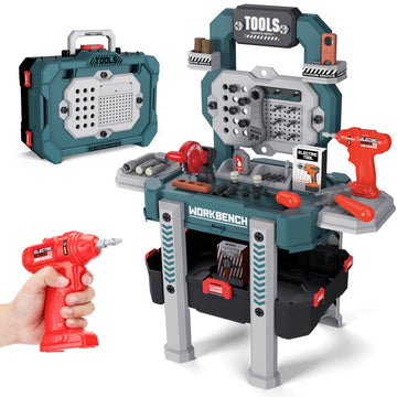 Kids Tool Bench, Toddler Workbench with Electric Drill and 78 Realistic Toy Tools, Toy Tool Bench Workshop, Pretend Play Kids To