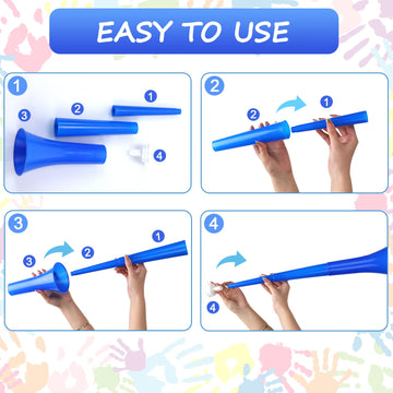 Sosation 4 Pieces Collapsible Stadium Horn 24 Inch Vuvuzela Plastic Trumpet Horn Blow Noisemakers For Sporting Events Graduation Games School Sports Party Supplies Favors Accessories(Blue)