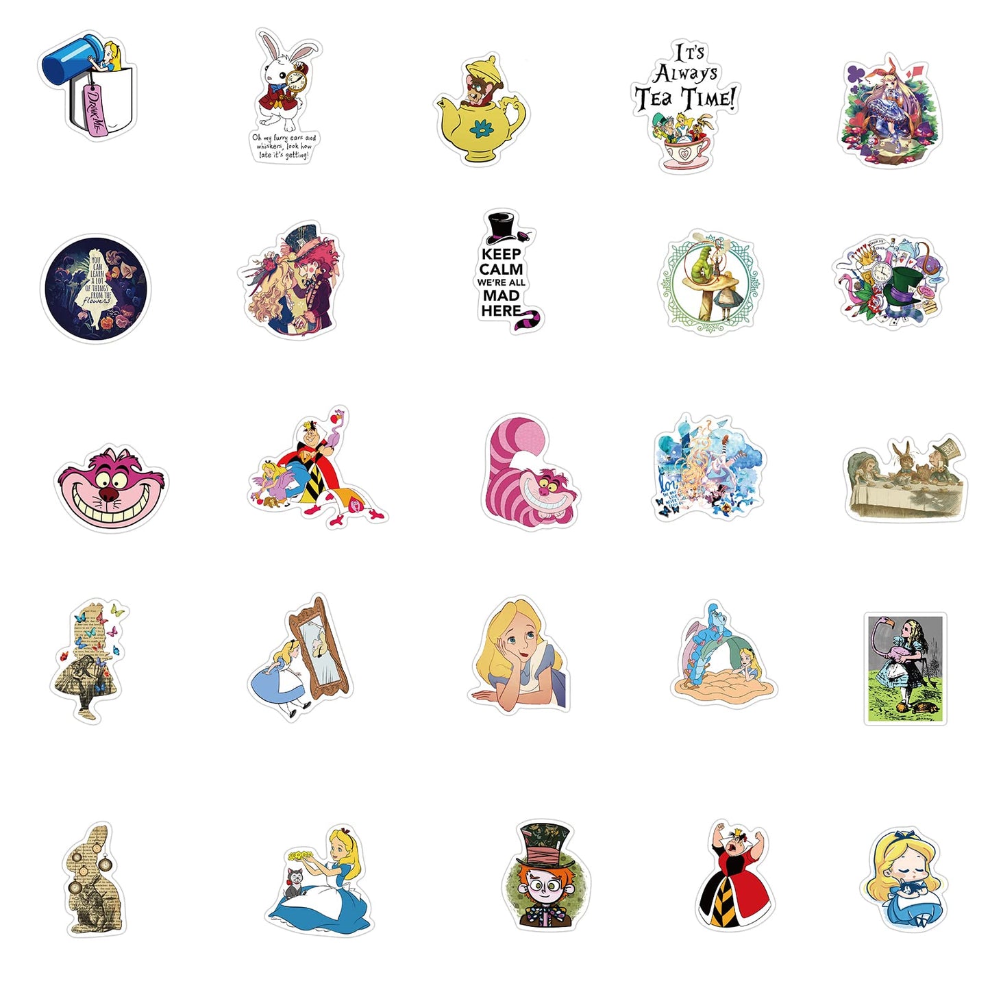 50 Cartoon Alice In Wonderland Stickers Waterproof Stickers Vinyl Sticker Clings Water Bottles Laptop Scrapbooking Computers Pho