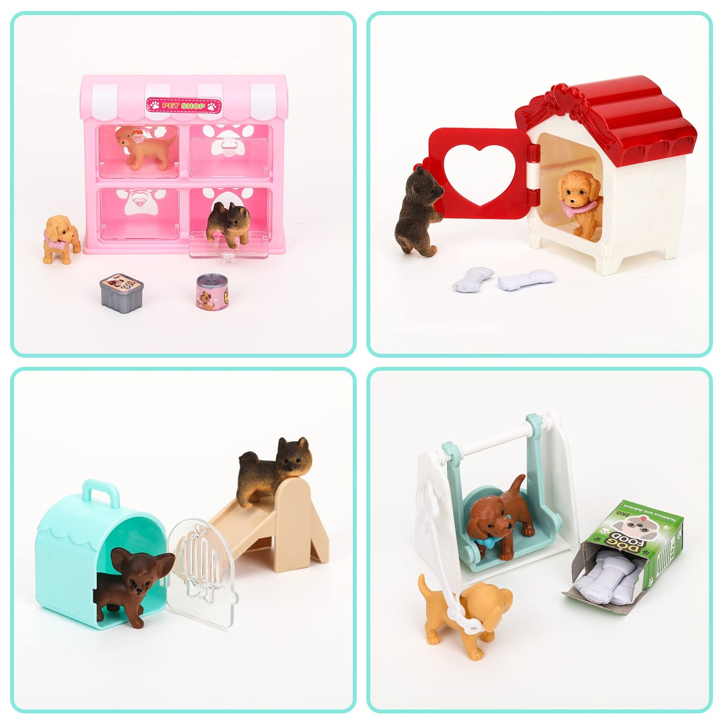 TQQFUN 32 PCS Dog Figures Play Set, Pet Care Center Pretend Play Set with Realistic Puppy Toys, Educational Gifts for Girls and