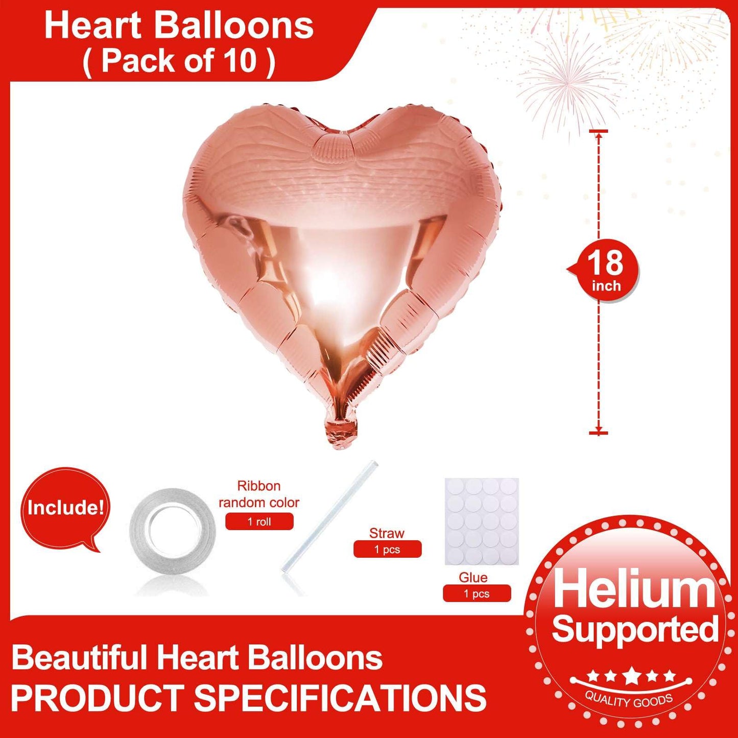 Lovoir 10 Pcs Rose Gold Heart Shape Foil Mylar Balloons 18 Inch Love Balloons For Valentine'S Day Birthday Party Decorations Wed