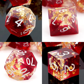 PJOY DND Sharp Edged Dice Set, 7pcs Red Clear Resin DND Dice Set D&D Polyhedral Dice with Dice Case for Role Playing Dice Games