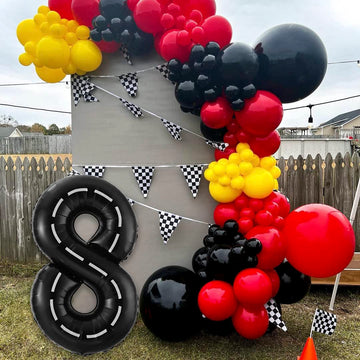 Race Car Number 8 Balloons,40 Inch Racing Car 8 Birthday Balloons Two Fast Balloon Race Track Black 8 Balloon Number For Cars Theme Birthday Party