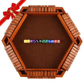 Alangduo Shut The Box Game With 12 Dice, 2-6 Player Shut The Box Table Math Game, Shut The Box Game Wooden, Educational Close The Box Game For Kids, Adults (Brown)
