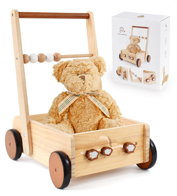 Pairpear Wooden Baby Walker Push Toys,Adjustable Speed Nature Wood Push Walkers For Babies Learning To Walk,Toddler Push And Pull Toys Gift For Baby Girls And Boys 1-2