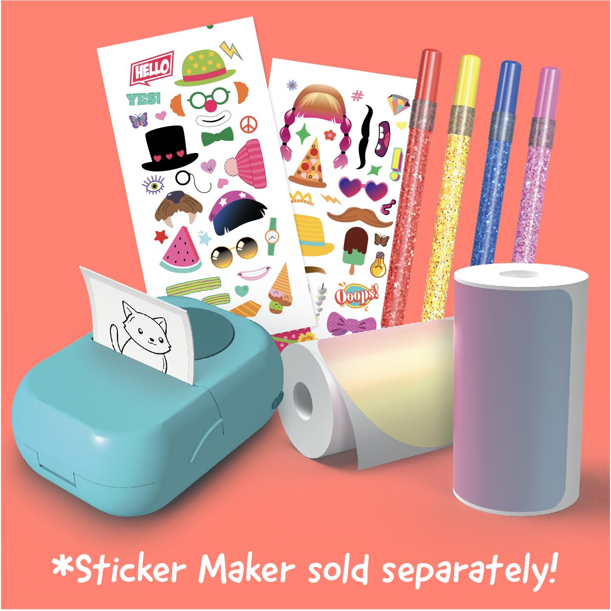 Ceaco Hello Blink Sticker Maker Refill Pack - 80 Glitter Stickers, 2x2 inches, Paper, Ages 8+
