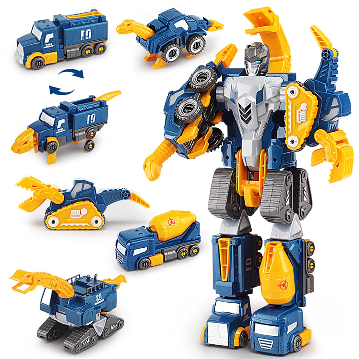 Construction Trucks Toy Dinosaur Vehicles Magnetic Set, 5-in-1 Educational STEM Building Car Kit, Transform to Big Robot, Holida