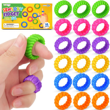 Fidget Toys Sensory Rings For Kids: 18 Pack Silicone Fidget Rings For Autism Kids – Small Fidgets For Classroom – Sensory Toys For Kids Autism Calming