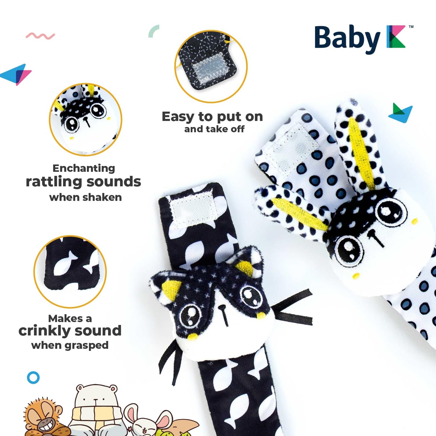 Baby K Baby Rattle Socks & Wrist Toys (Set G) - Newborn Toys For Baby Boy Or Girl - Brain Development Infant Toys - Hand And Foot Rattles Suitable For 0-3, 3-6, 6-12 Months Babies