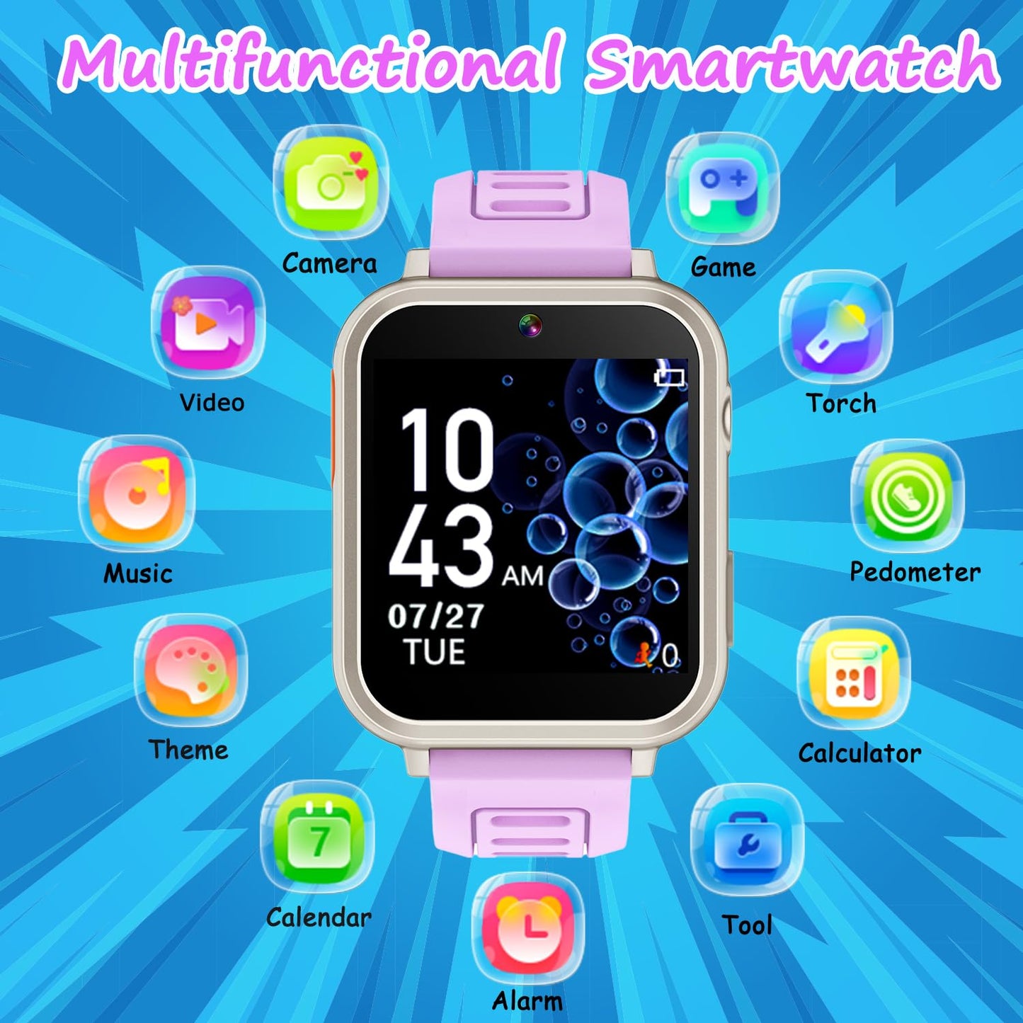 Wiszodet Smart Watch For Kids Toys For Girls Ages 4-12 Years Old, Kids Smart Watch Girls Toys With 24 Puzzle Games Hd Touch Scre