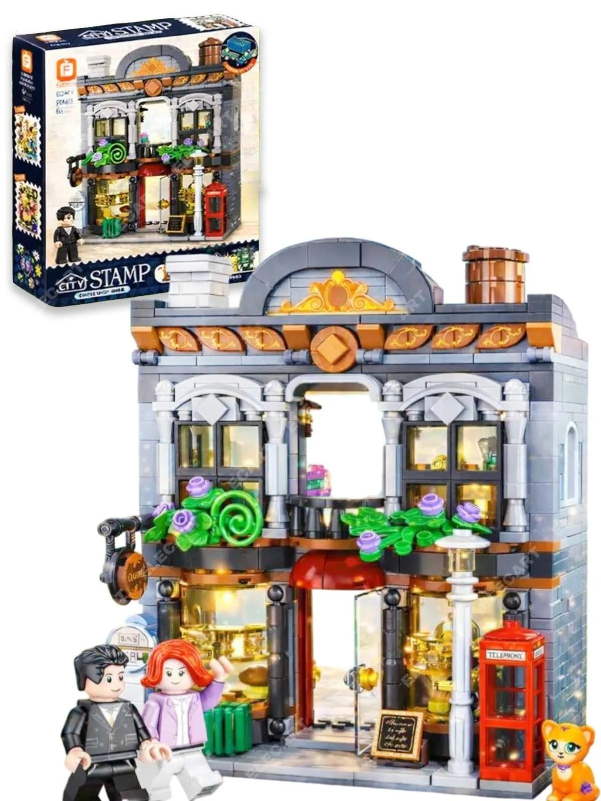 Elecart 3D Coffee Shop Building Blocks Set With Led Lights  698 Pieces Modular House Construction Toy | Caf Street Scene Playse