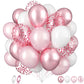 Biapian Pink Balloons, 60 Pcs Pink And White Balloons, 12 Inch Metallic Pink Confetti Balloons Pearl Latex Balloon Helium For Gi