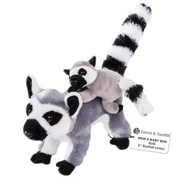 Forest & Twelfth Mom And Baby Mini Lemur, Stuffed Animals For Boys And Girls, Safari Baby Shower Decorations, Nursery Décor, Zoo Animals For Toddlers, Plush Toys, Soft Stuffed Lemur, Huggable (Lemur)
