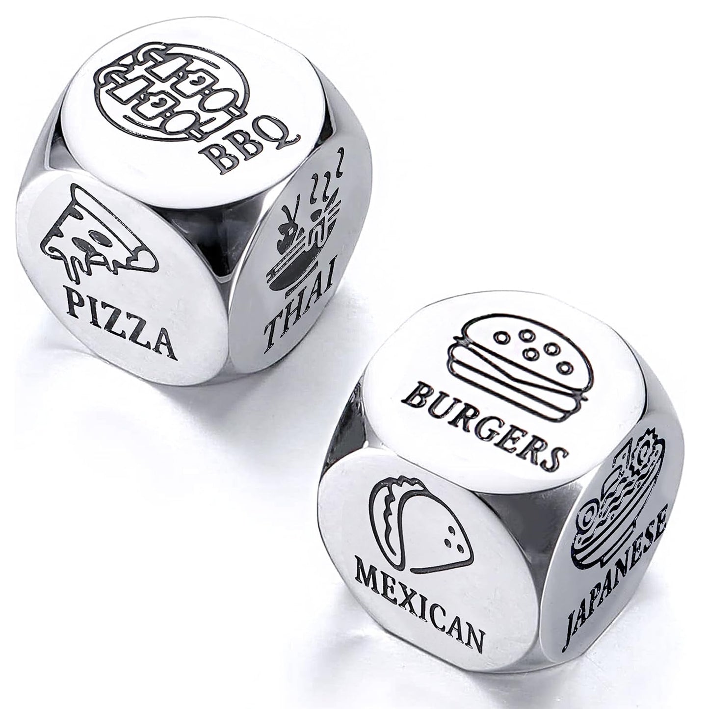 JEWGLO Date Night Dice Set, Stainless Steel, Small, Silver - Fun Valentine's Gift for Couples, Food Decision Dice, Anniversary Ideas