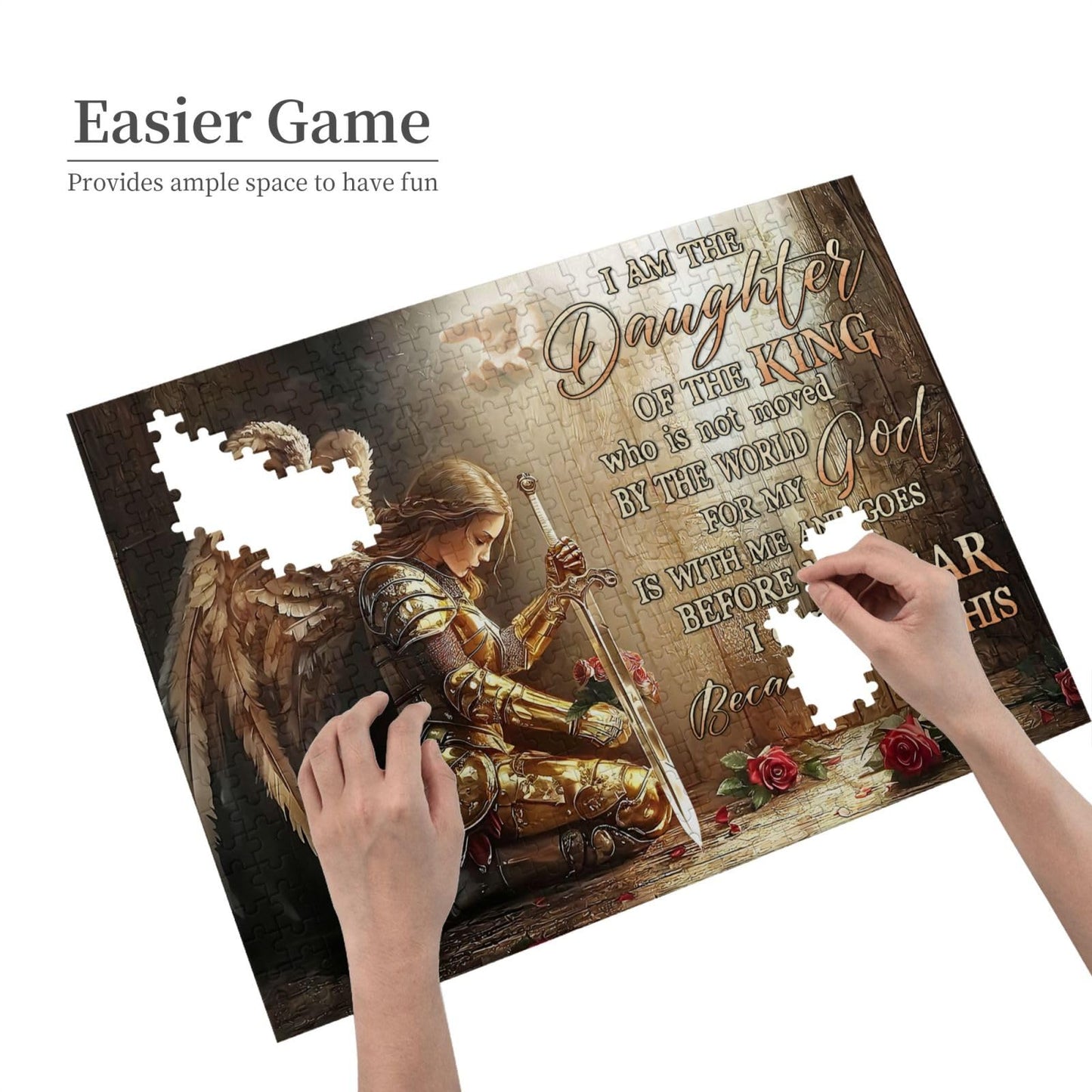 TREKTOTS Christian Jigsaw Puzzle, 1000 Pieces, Wooden, Warrior Woman with Bible Verses, Inspirational Faith-Based Gift, Gold