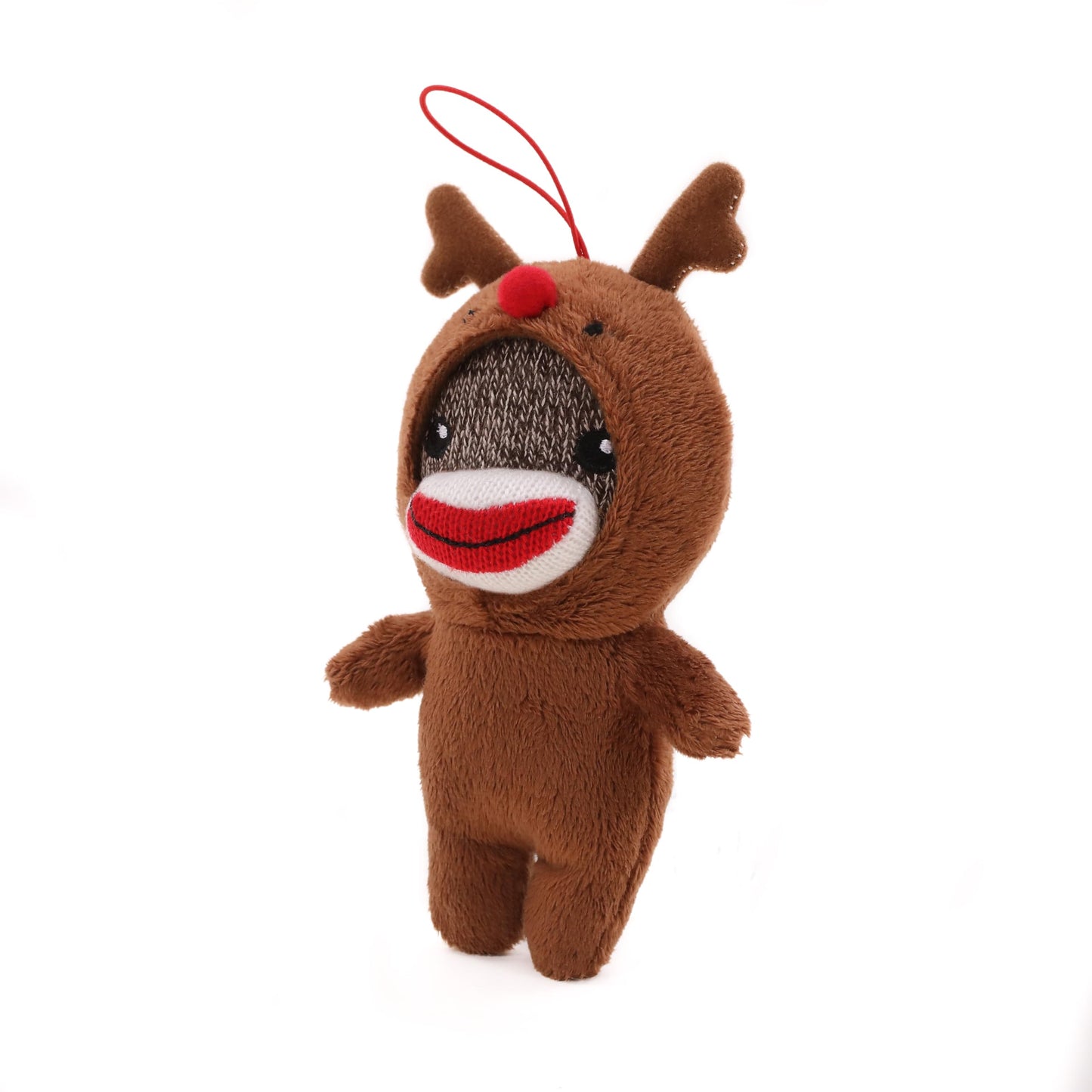Plushland Christmas Stuffed Animal Toys Cute Soft Sockiez Sock Monkey Christmas Tree Decoration- Lovely Gift Xmas Ornament Party Favor 4 Inch (Reindeer)