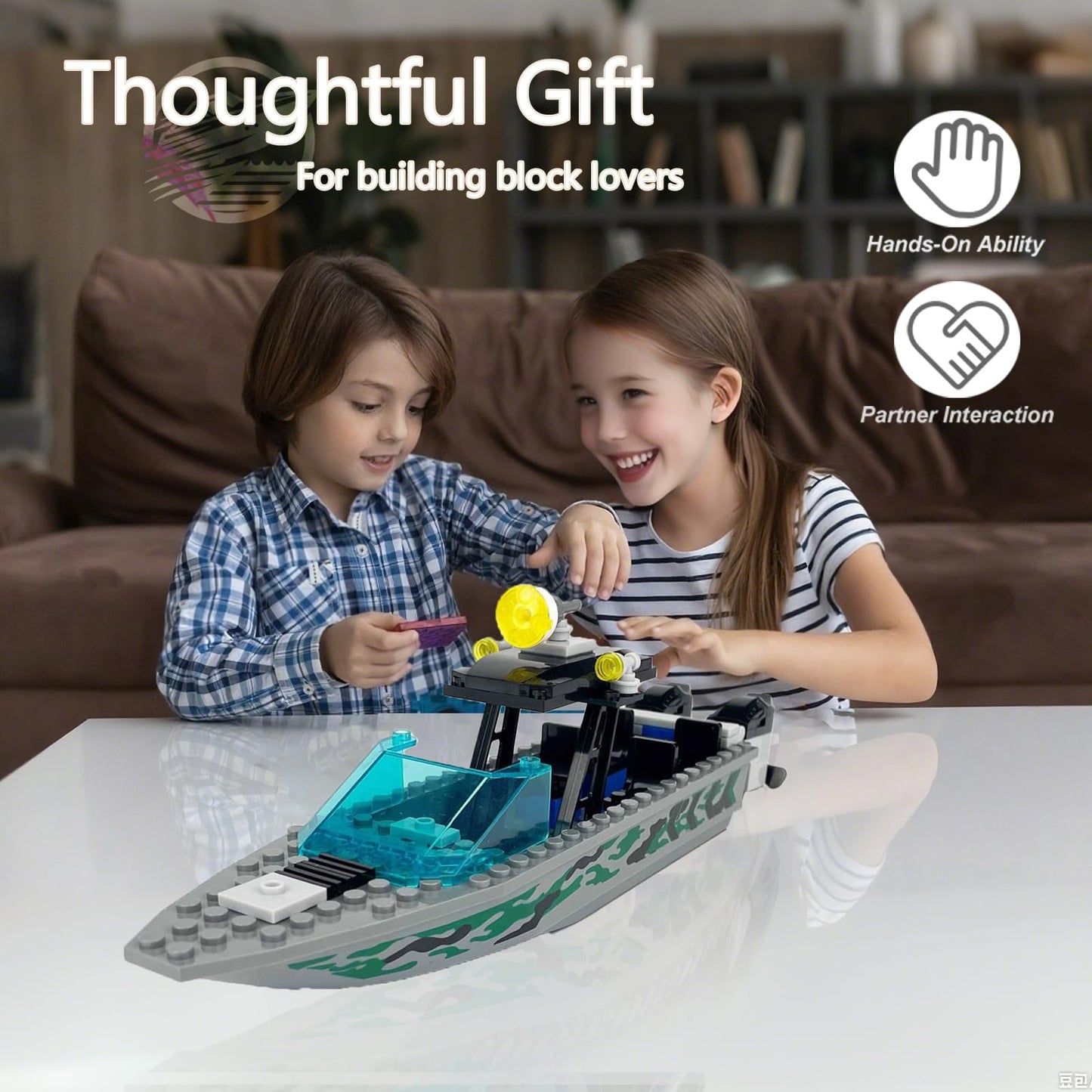 City Police Building Blocks Set - Speedboat-02 60PCS  Fire Rescue  Guard & Patrol Boats  Compatible with LEGO  Fun Gift for Kids