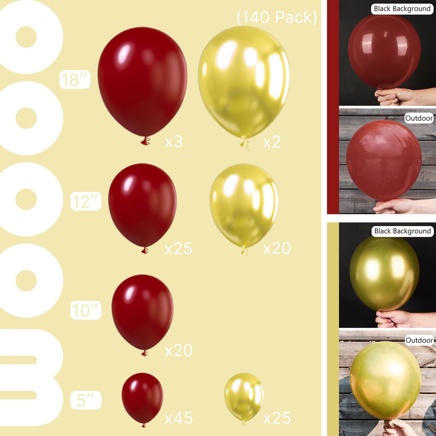 PartyWoo 140 pcs Red and Gold Balloons - 18, 12, 10, 5 for Birthday & Party Decorations, Balloon Garland & Arch
