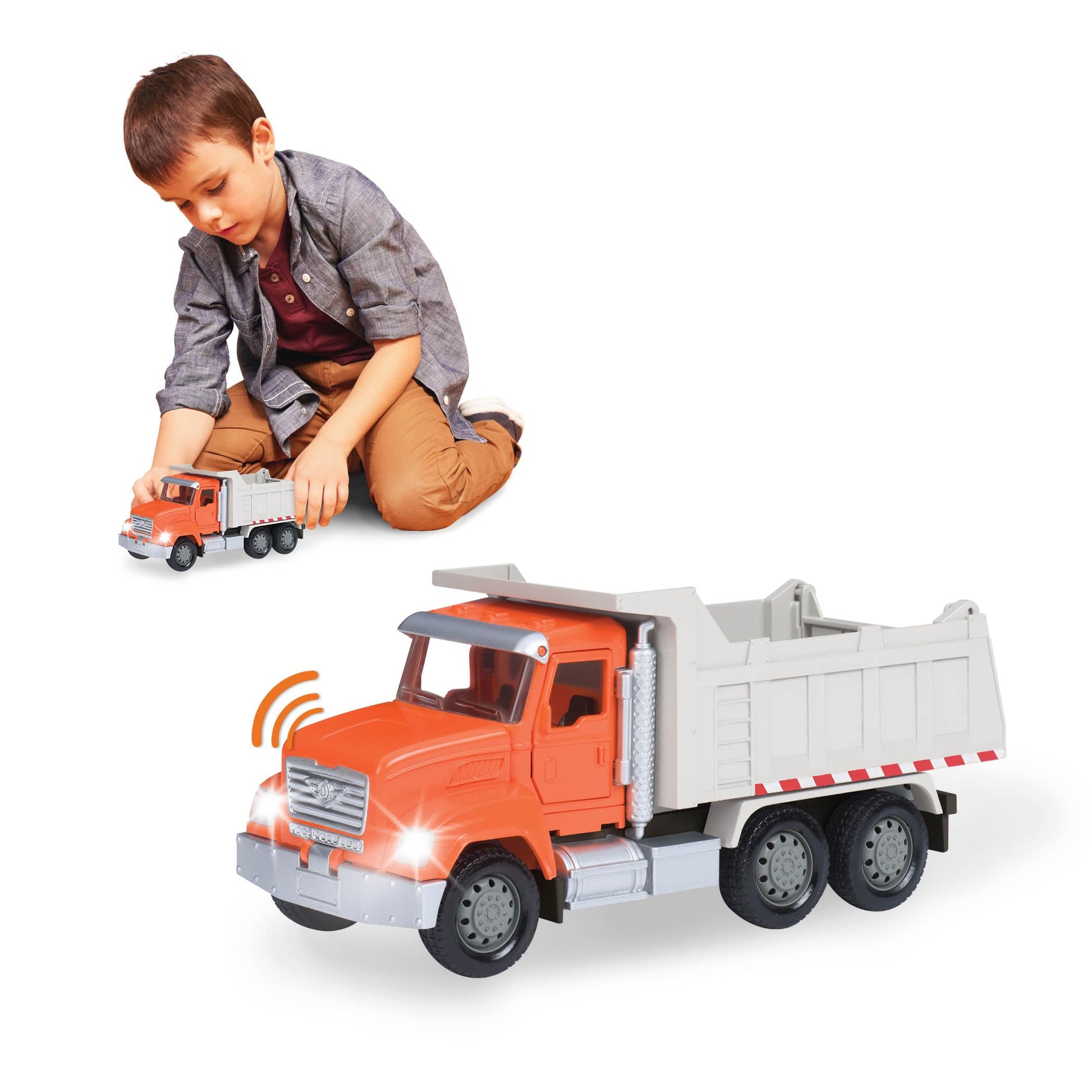 Driven by Battat - Micro 1:24 Scale - Dump Truck Toy - Construction Car Toy with Lights, Sounds & Movable Parts - Gift for Boys 