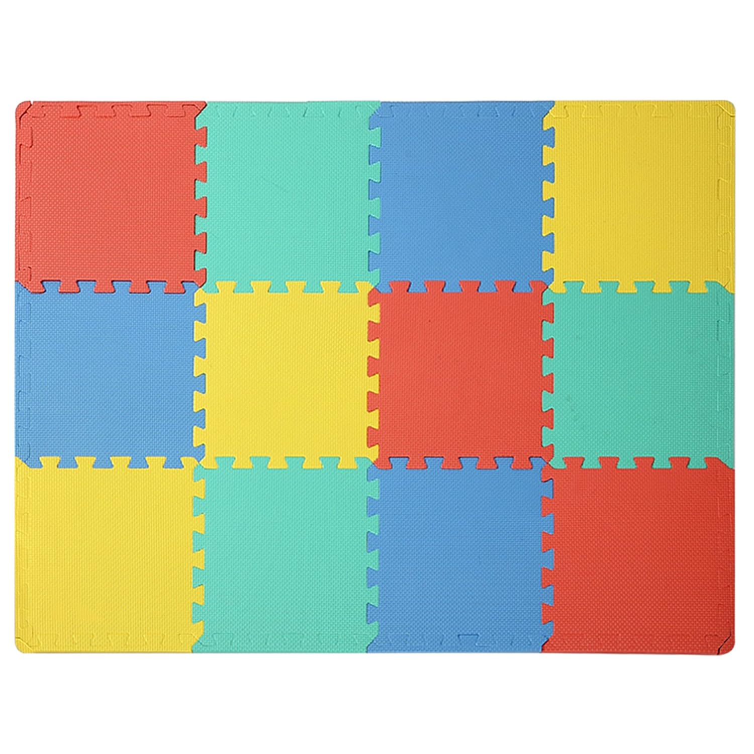 Easy Playhouse Soft Foam Floor Puzzle Tiles for Children and Adults. 12 Foam Tile Mats with 14 Borders for Nursery, Playroom, Gym or Rec Room -Like New