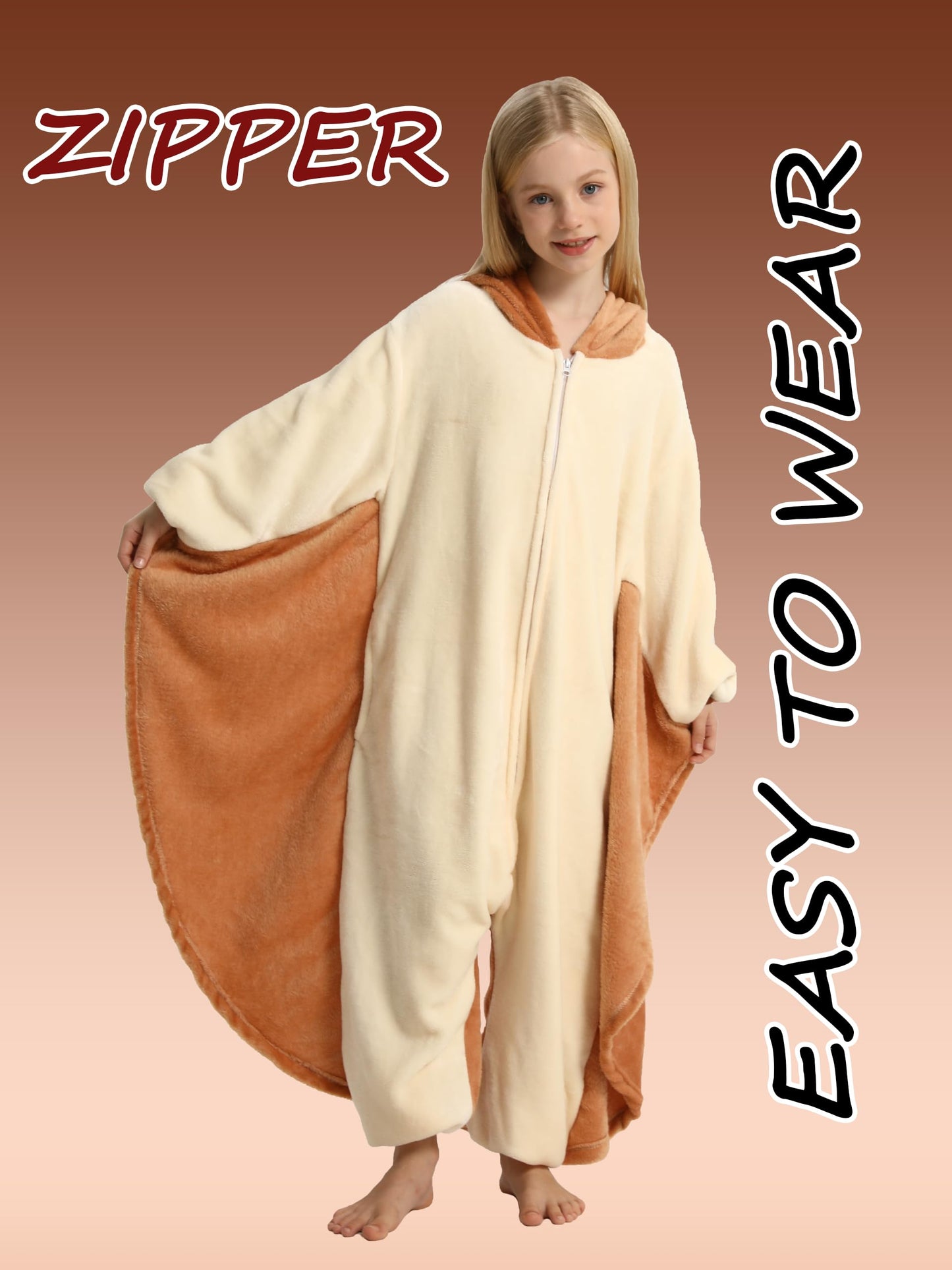 LONULAIN Unisex Kids Animal Oneise Pajamas, Boys Girls Flannel Hooded Halloween Cosplay Costume/Homewear/Sleepwear (Flying Squir