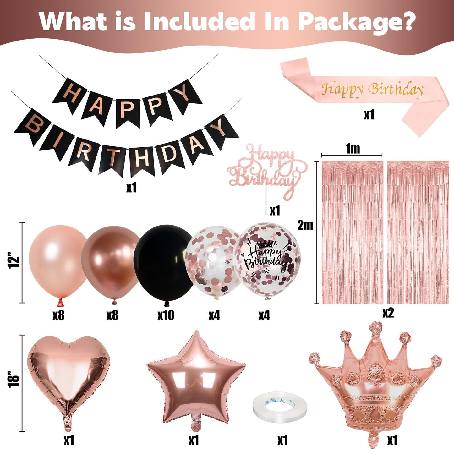 Rose Gold Birthday Decorations For Women Black Rose Gold Balloons Birthday Party Decoration Rosegold Happy Bithday Banner Sash C