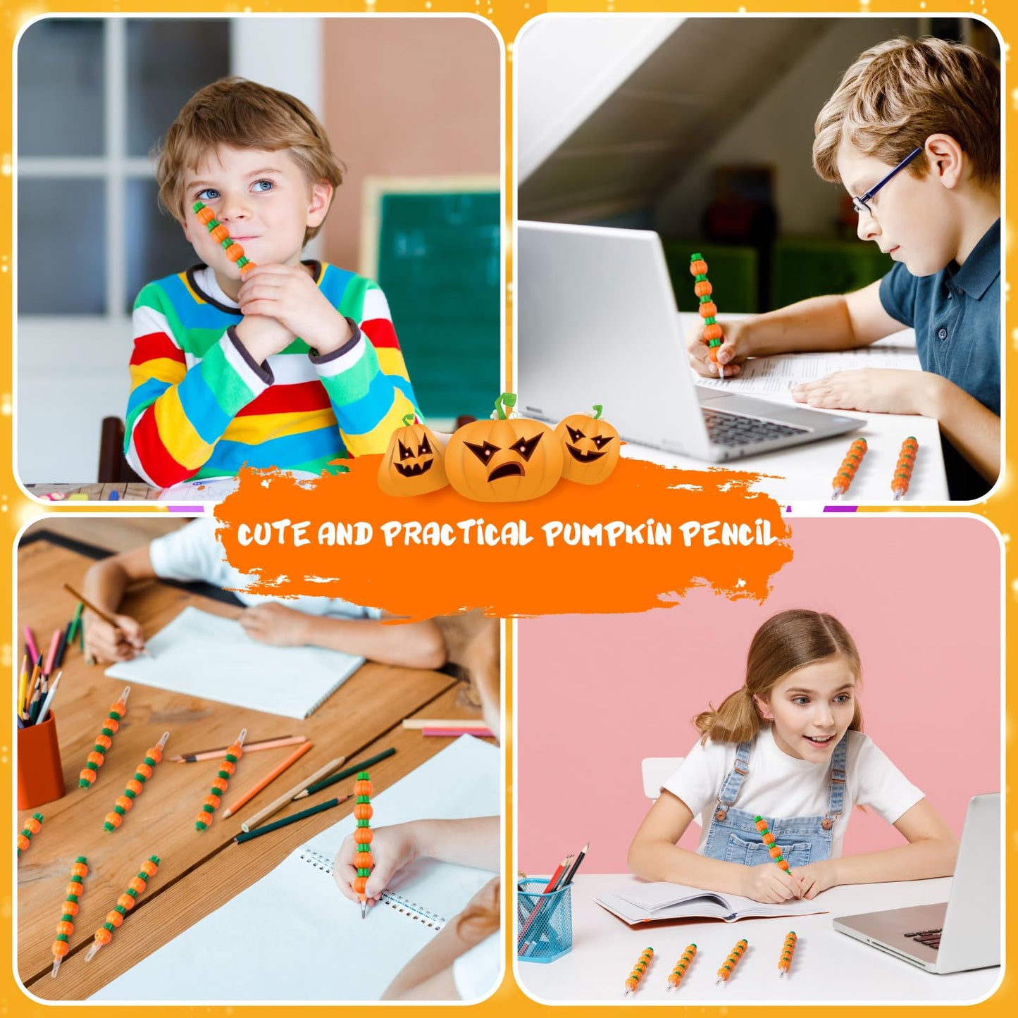 Faccito 48 Pcs Halloween Pumpkin Stackable Pencils for Kids Stacking Point Pencils Party Favors for Fall Halloween Pumpkin Thank