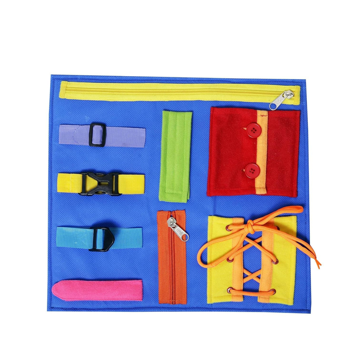 Toodles Learnings Fine Motor Skills Toy  Zippers & Buckles Activity Board For Kids (25 Years) | Multicolor