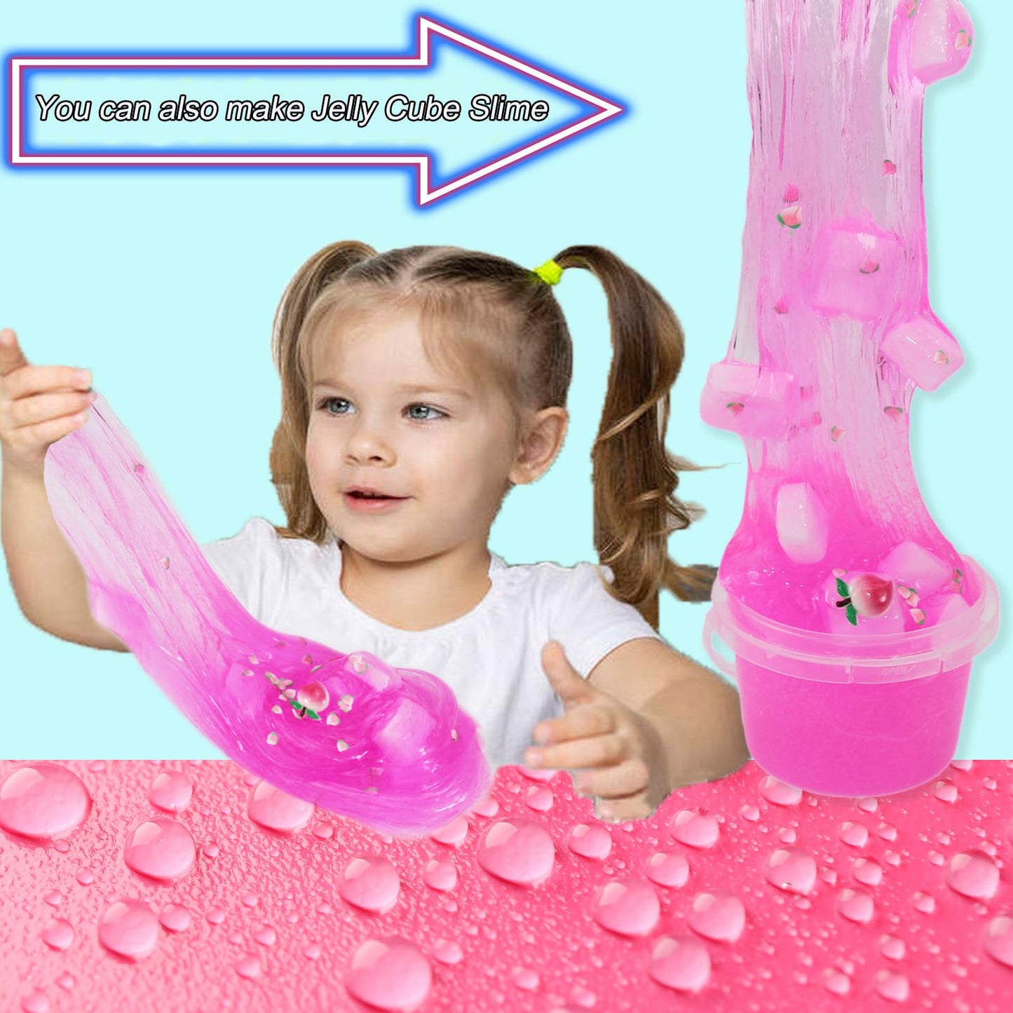 Premade Crystal Slime Rose Pink Jelly Cube Glimmer Crunchy Slime, Includes 4 Sets Of Slime Add-Ins, Party Favors For Kids, Sensory And Tactile Stimulation, Stress Relief, For Girls & Boys
