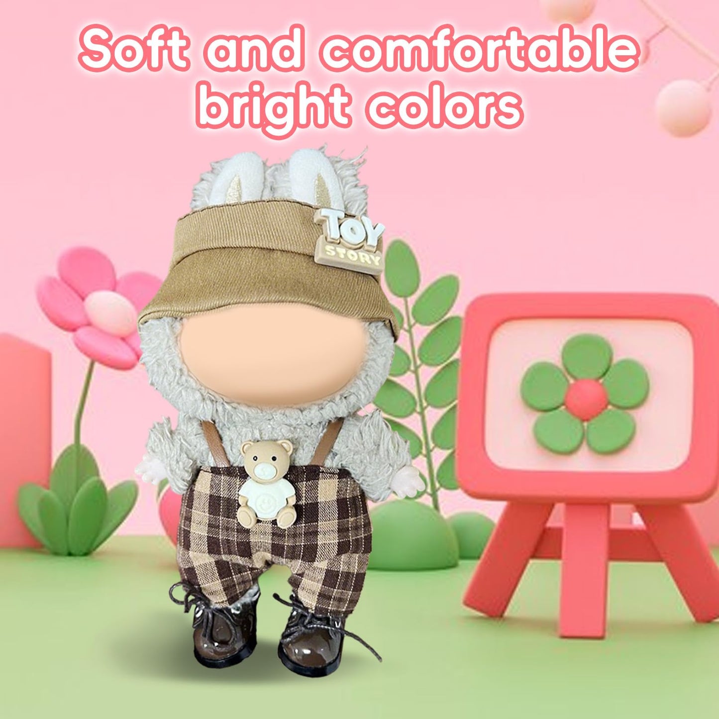 17cm Doll Clothes Labubu Clothes for 6.7inch(17cm) Dolls enhanced Doll Outfit with Hat and Accessories(Clothes Only)(Light Brown