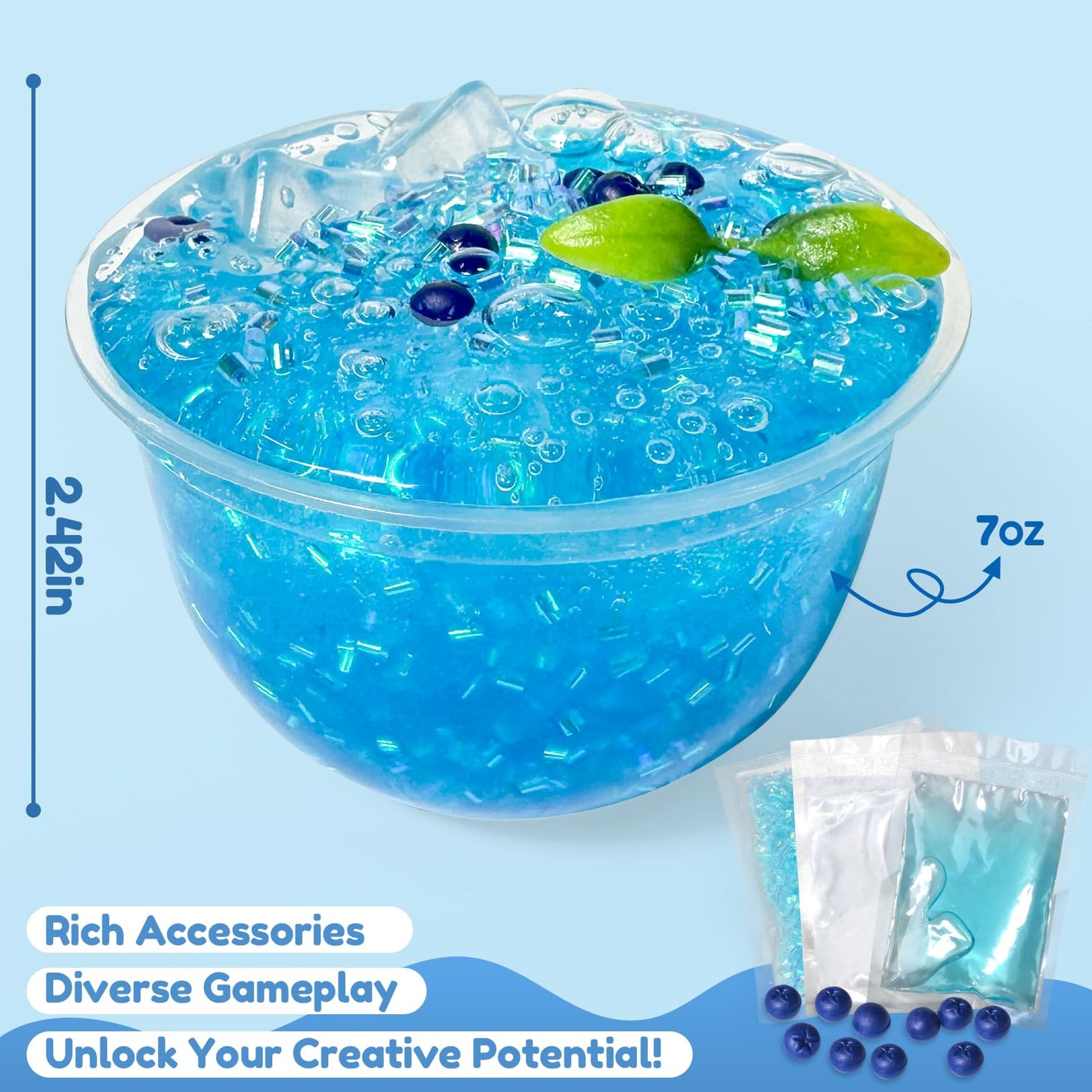Crunchy Blue Slime(7 oz)  Blueberry Crystal Bingsu Slime  Soft and Non-Sticky  Party Favors Classroom Reward Birthday Gift Food Toys for Kids Girl Boys