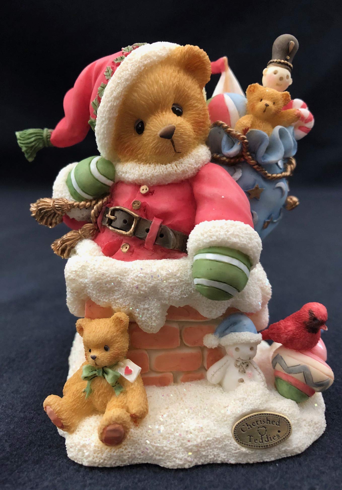 Enesco Cherished Teddie Kris Up On The Rooftop Figurine, White Resin, Model 272140