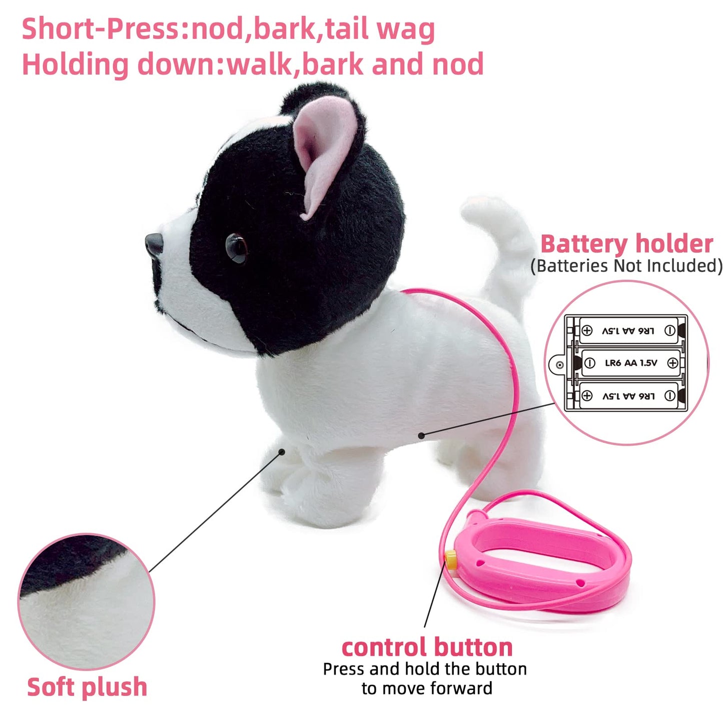 Yh Yuhung Walking French Bulldog Puppy Stuffed Animal With Remote Control Leash, Walking And Barking Bulldog On Leash Toy, Electronic Dog Toy For Kids Age 3-5