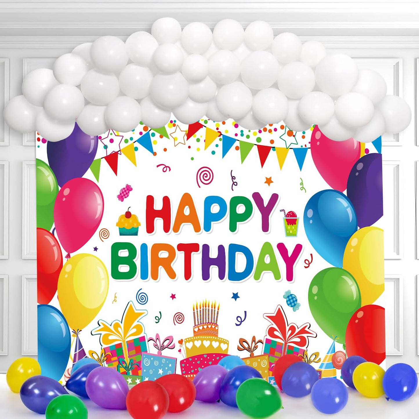DIZHI Happy Birthday Backdrop Banner 7x5ft Vinyl Multicolor Party Decorations for Kids - DZ-22083102