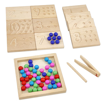 Wooden Number Tracing Board Set, Toddler Montessori Math Beads Counting Toy, Preschool Learning And Educational Math Game For Kids
