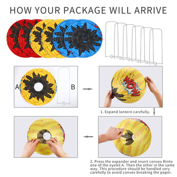Blulu 6 Pcs Hero Themed Party Decorations Fun Hero Paper Lanterns Hanging Comic Wow Zap Boom Lanterns Birthday Party Favor for K