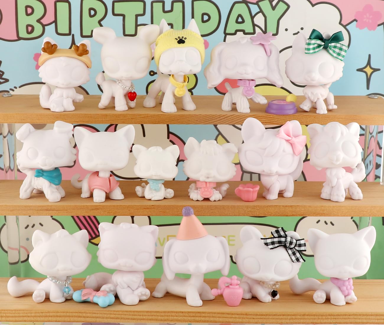 16pcs/Lot White Base for Pet Shop Cat Dog Fox Timber Wolf Sitting Cat Persian Cat Collie Deer Great Dane Cocker Spaniel Dachshun