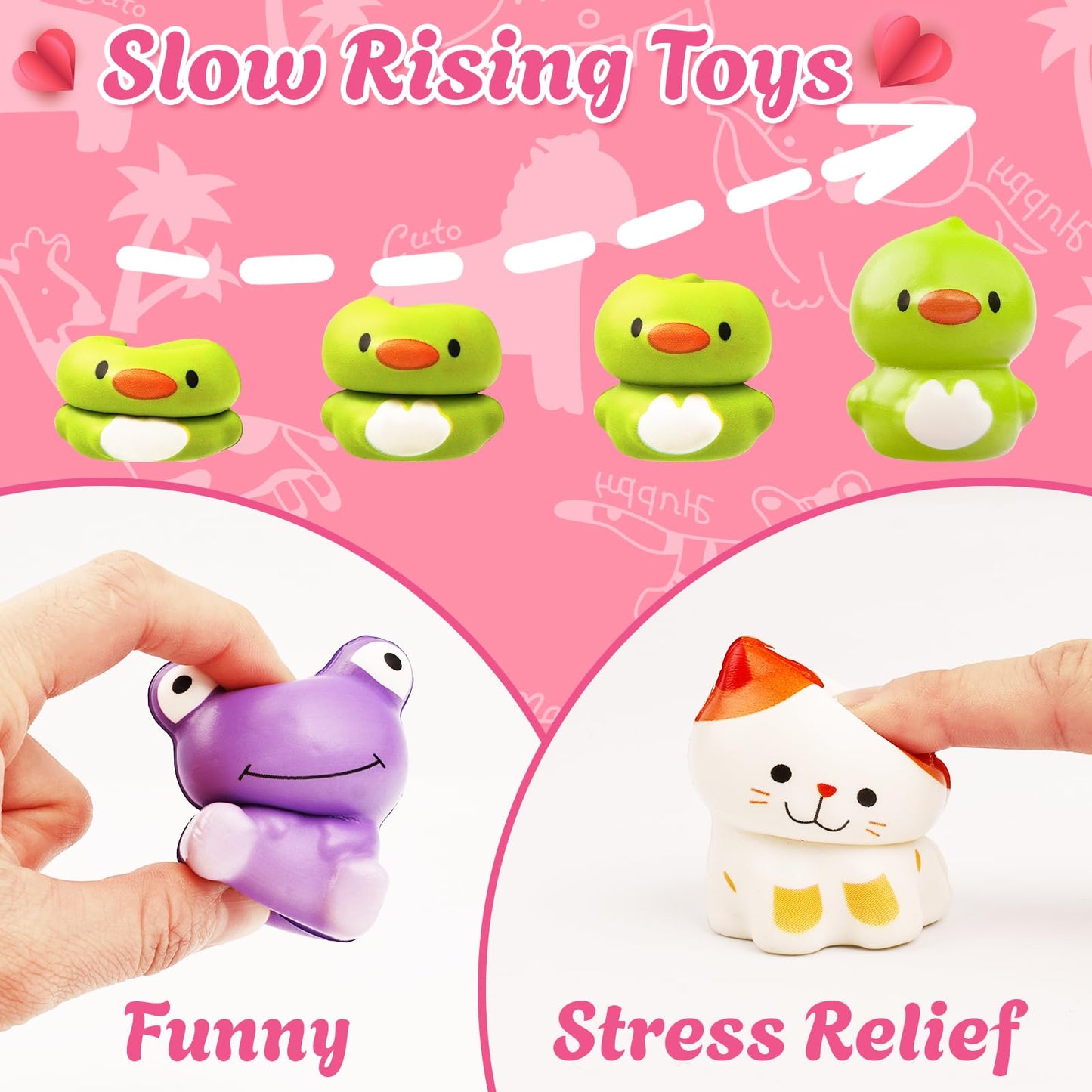 24 Pack Valentines Day Gifts for Kids, Valentines Cards for Kids Classroom with Animal Squishy Toys Slow Rising Stress Relief Fi