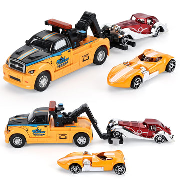 haomsj Truck Toys for Kids 9 PCS Playsets Tow Truck Toy and City Carrier Vehicle,Transport Truck with Die Cast Metal Racing Cars