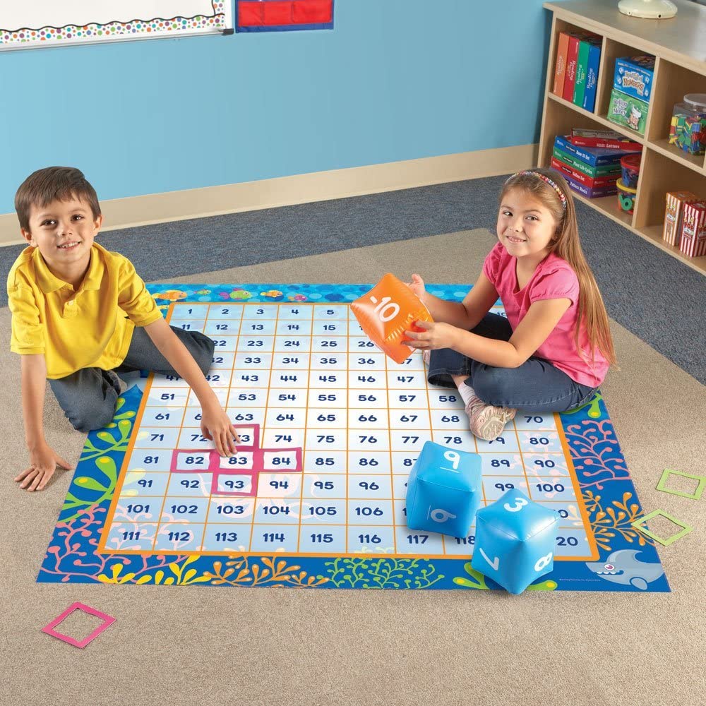Learning Resources Make a Splash 120 Mat Floor Game, Addition/Subtraction - 136 Pieces, Ages 6+ Math Games for Kids, Educational