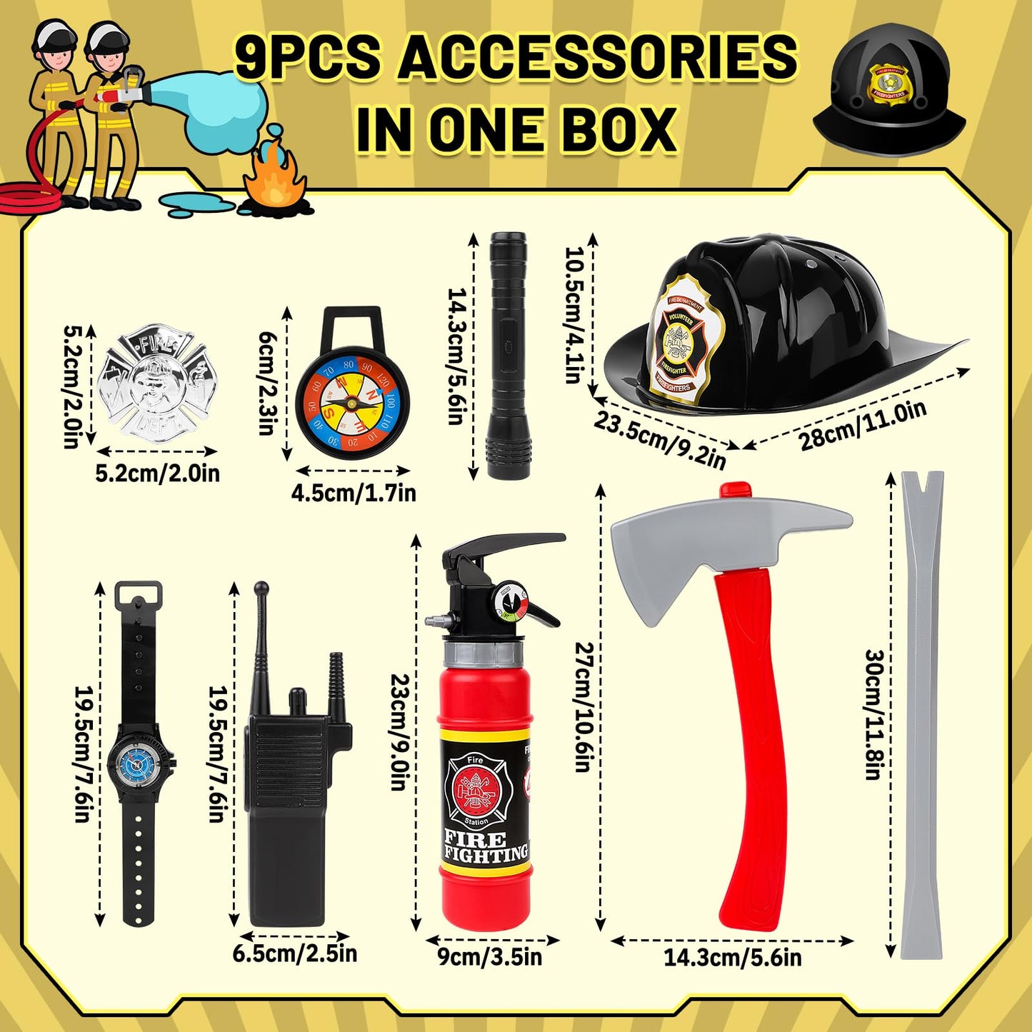 Deao Fireman Costume For Kids Firefighter Dress-Up Toy Set With Accessories Halloween Costumes Pretend Play Toy Gift For Boy
